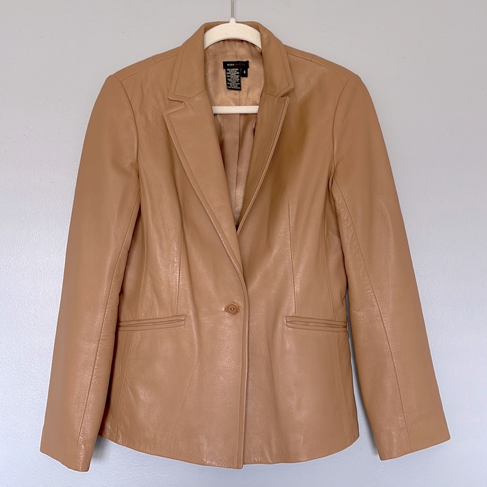 Genuine leather camel blazer
